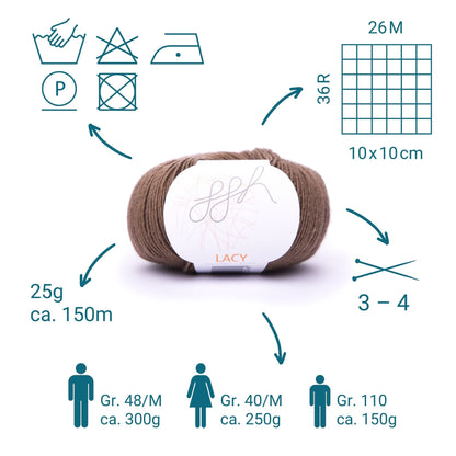 ggh Lacy | Set mit 4 x 25g (insg. 100g) - 018 - Braun - Strickwolle - Handarbeiten - 3