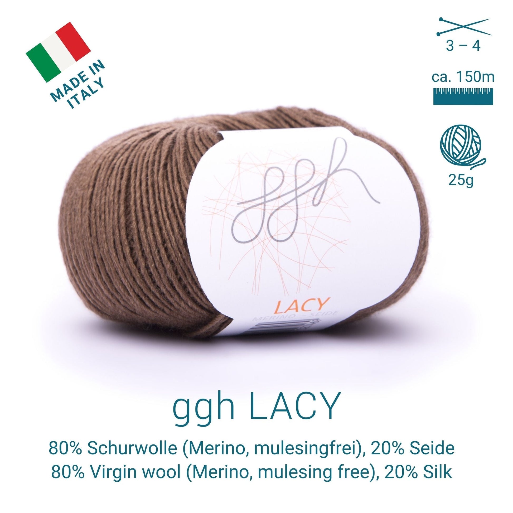 ggh Lacy | Set mit 4 x 25g (insg. 100g) - 018 - Braun - Strickwolle - Handarbeiten - 2