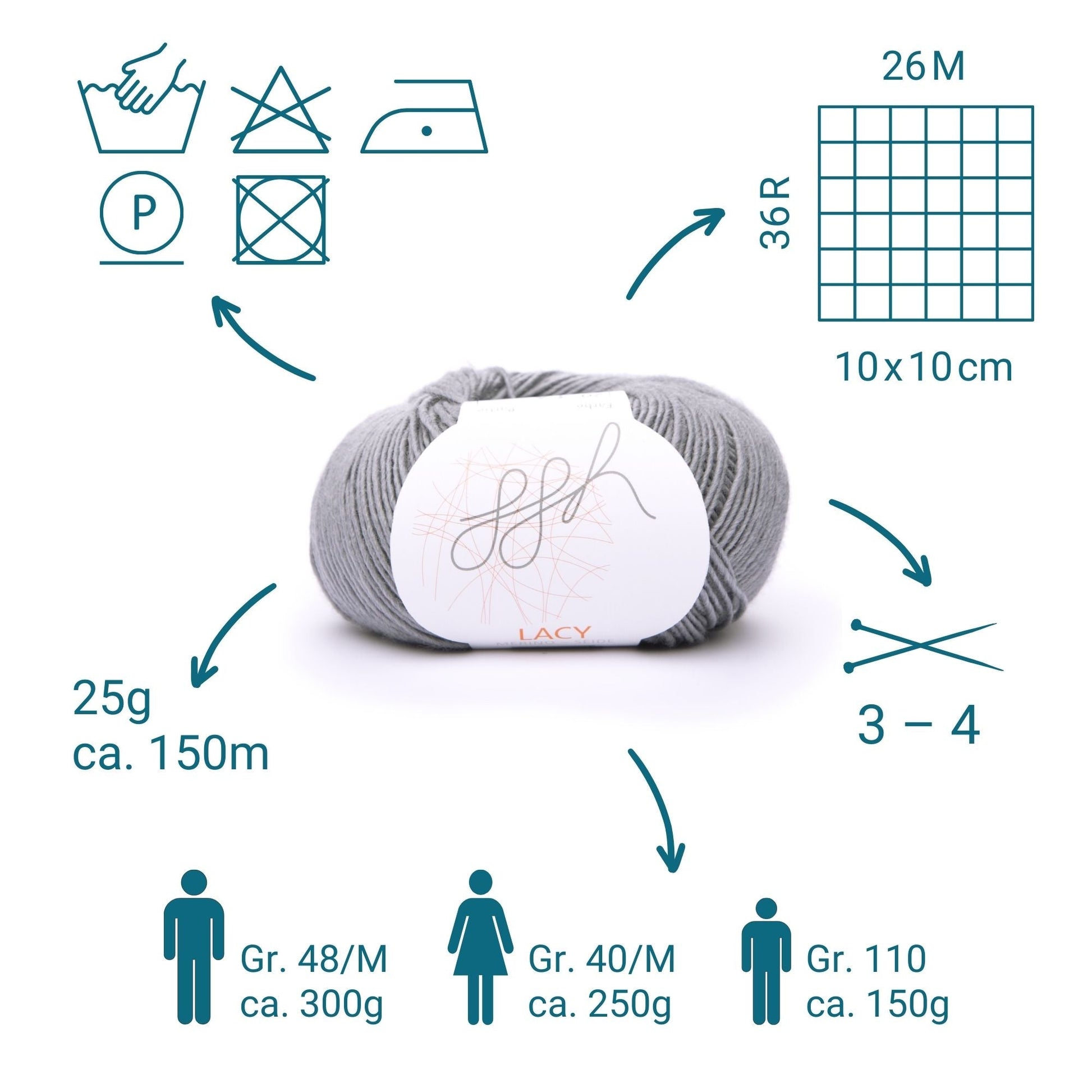 ggh Lacy | Set mit 4 x 25g (insg. 100g) - 020 - Grau - Strickwolle - Handarbeiten - 3