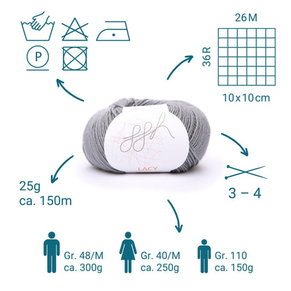 ggh Lacy | Set mit 4 x 25g (insg. 100g) - 020 - Grau - Strickwolle - Handarbeiten - 3