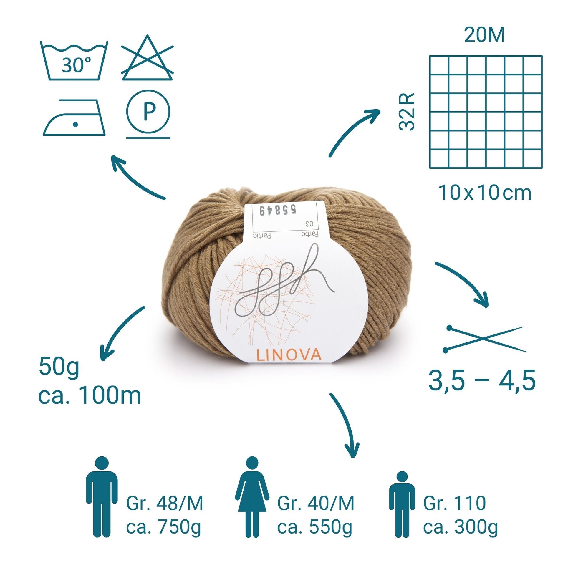 ggh Linova | 100% Baumwolle | 100m/50g | 003 - Haselnuss - Handarbeiten - 3