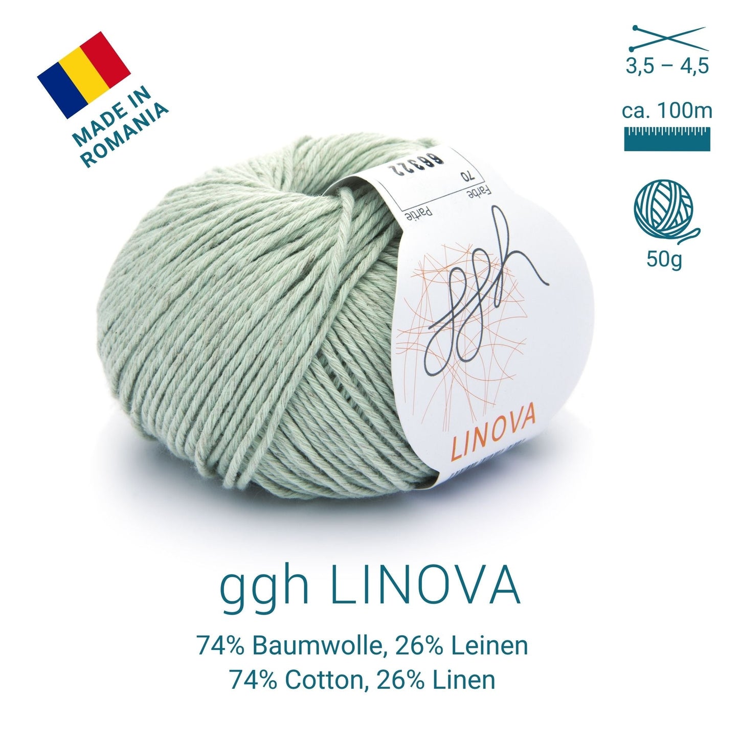 ggh Linova | 100% Baumwolle | 100m/50g | 070 - Blasses Lindgrün - Handarbeiten - 2