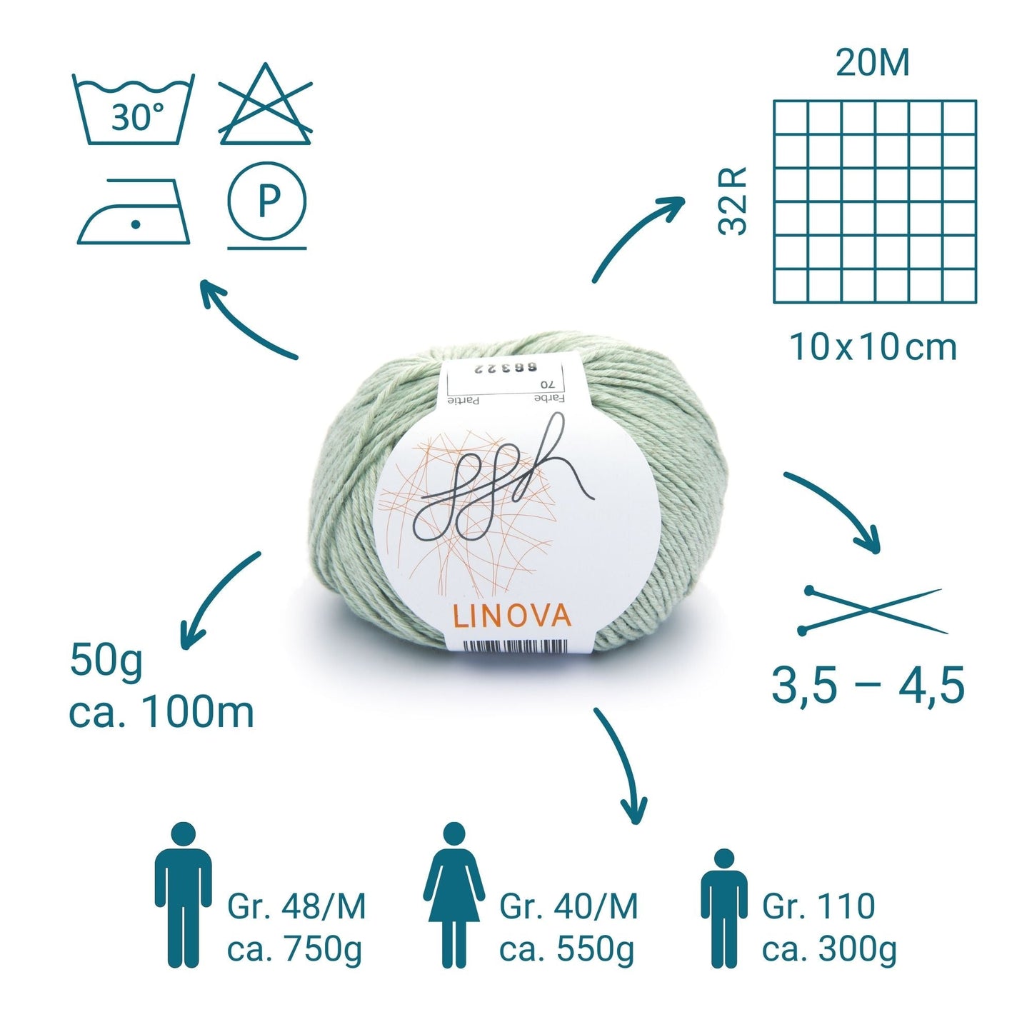 ggh Linova | 100% Baumwolle | 100m/50g | 070 - Blasses Lindgrün - Handarbeiten - 3