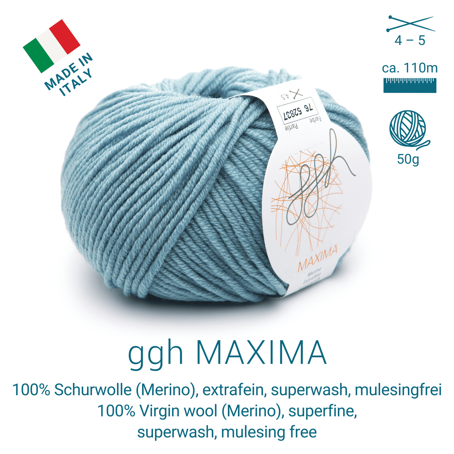 ggh Maxima | Merinowolle | 110m/50g | 076 - Arktisblau - Handarbeiten - 1