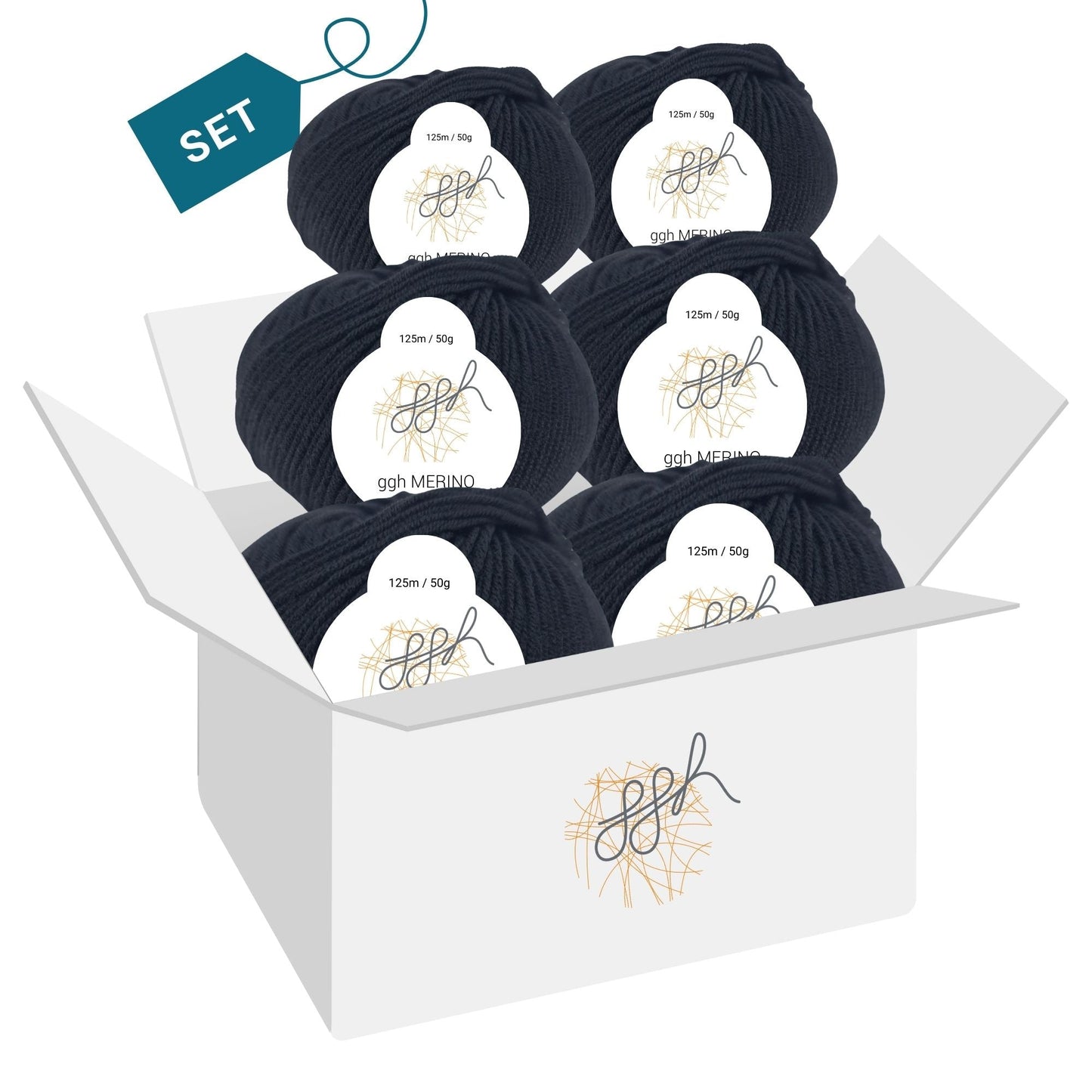 ggh Merino Deluxe - 300g Set (6x50g) - 001 - Schwarz - Strickwolle - Handarbeiten - 4