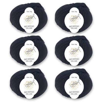 ggh Merino Deluxe - 300g Set (6x50g) - 001 - Schwarz - Strickwolle - Handarbeiten - 1