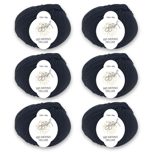 ggh Merino Deluxe - 300g Set (6x50g) - 001 - Schwarz - Strickwolle - Handarbeiten - 1