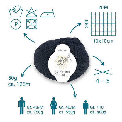 ggh Merino Deluxe - 300g Set (6x50g) - 001 - Schwarz - Strickwolle - Handarbeiten - 3