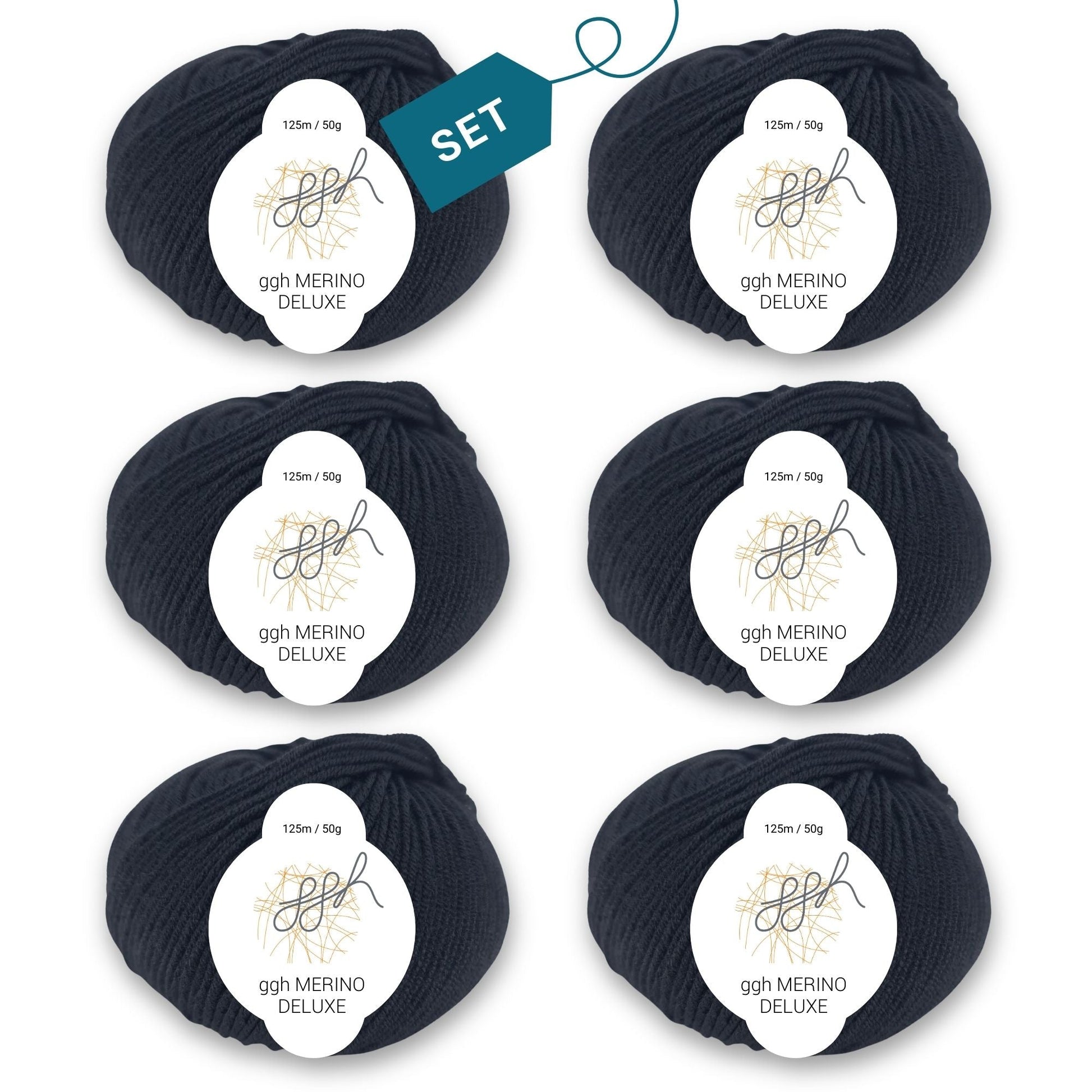 ggh Merino Deluxe - 300g Set (6x50g) - 001 - Schwarz - Strickwolle - Handarbeiten - 7