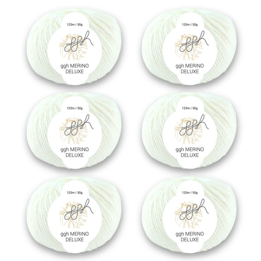 ggh Merino Deluxe - 300g Set (6x50g) - 002 - Weiß - Strickwolle - Handarbeiten - 1