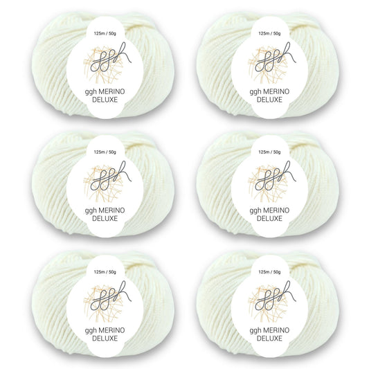 ggh Merino Deluxe - 300g Set (6x50g) - 003 - Wollweiß - Strickwolle - Handarbeiten - 1
