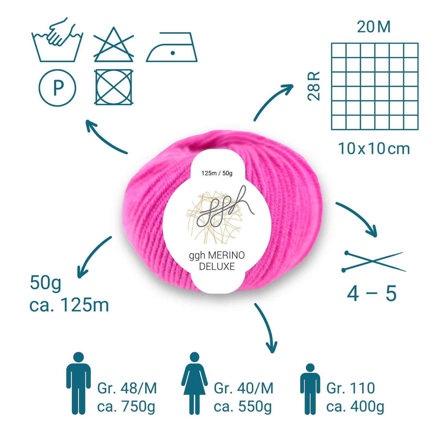 ggh Merino Deluxe - 300g Set (6x50g) - 012 - Pink - Strickwolle - Handarbeiten - 3