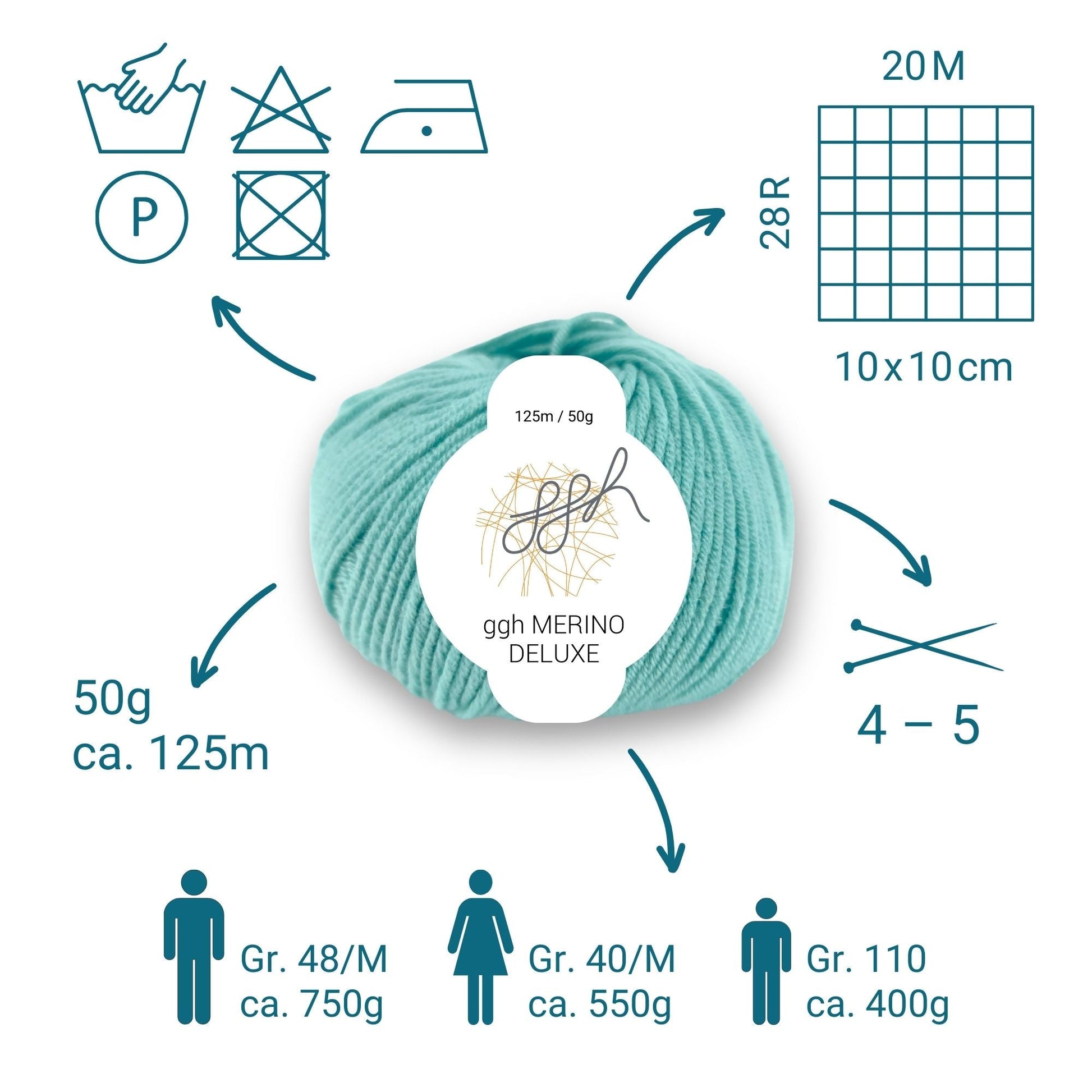 ggh Merino Deluxe - 300g Set (6x50g) - 021 - Türkis - Strickwolle - Handarbeiten - 3