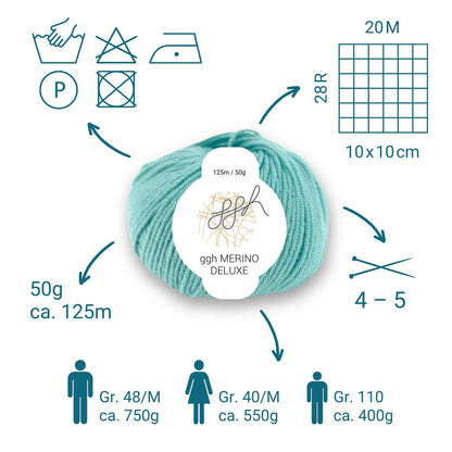 ggh Merino Deluxe - 300g Set (6x50g) - 021 - Türkis - Strickwolle - Handarbeiten - 3