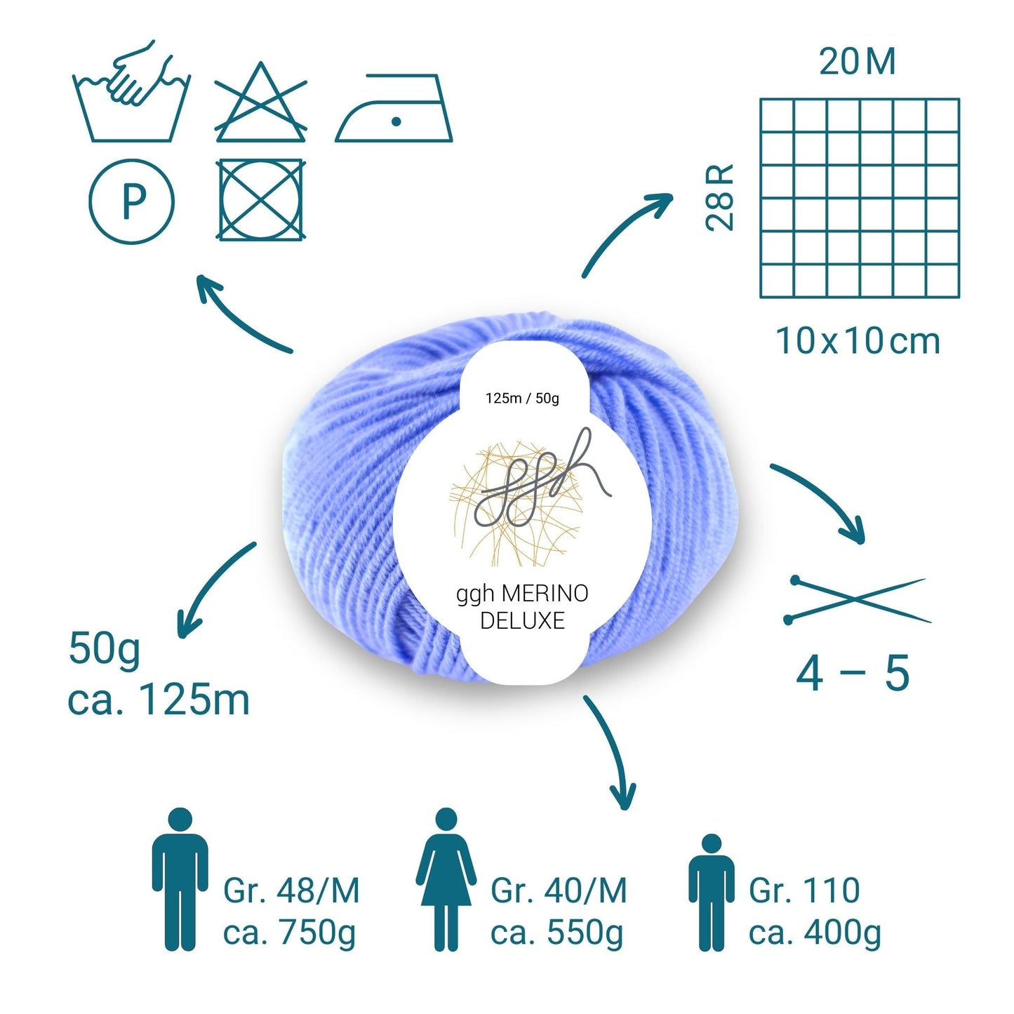 ggh Merino Deluxe - 300g Set (6x50g) - 023 - Hellblau - Strickwolle - Handarbeiten - 3