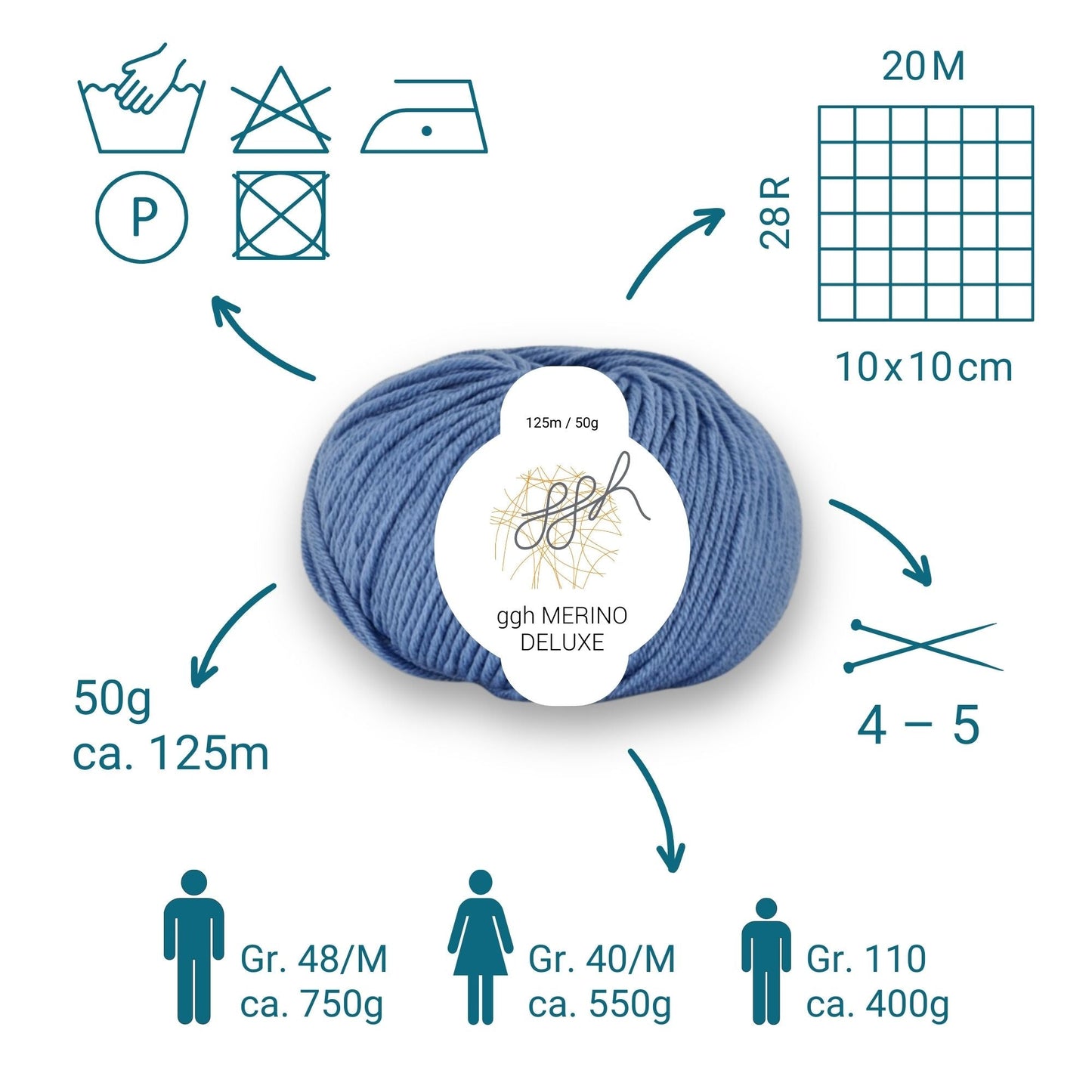 ggh Merino Deluxe - 300g Set (6x50g) - 024 - Himmelblau - Strickwolle - Handarbeiten - 3