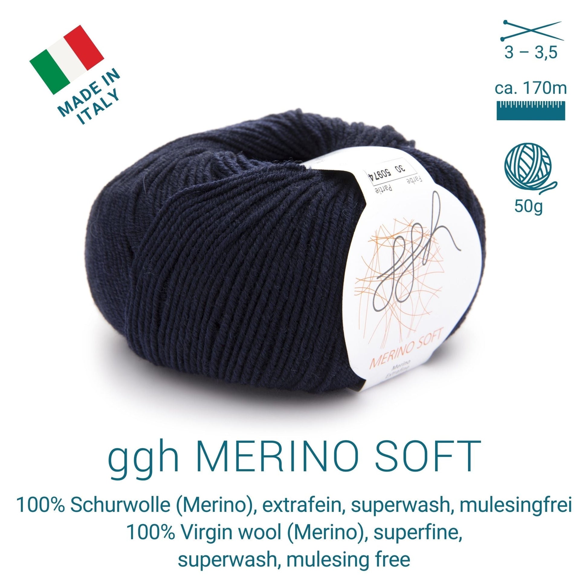 ggh Merino Soft | Merinowolle | 170m/50g | 030 - Marine - Handarbeiten - 1