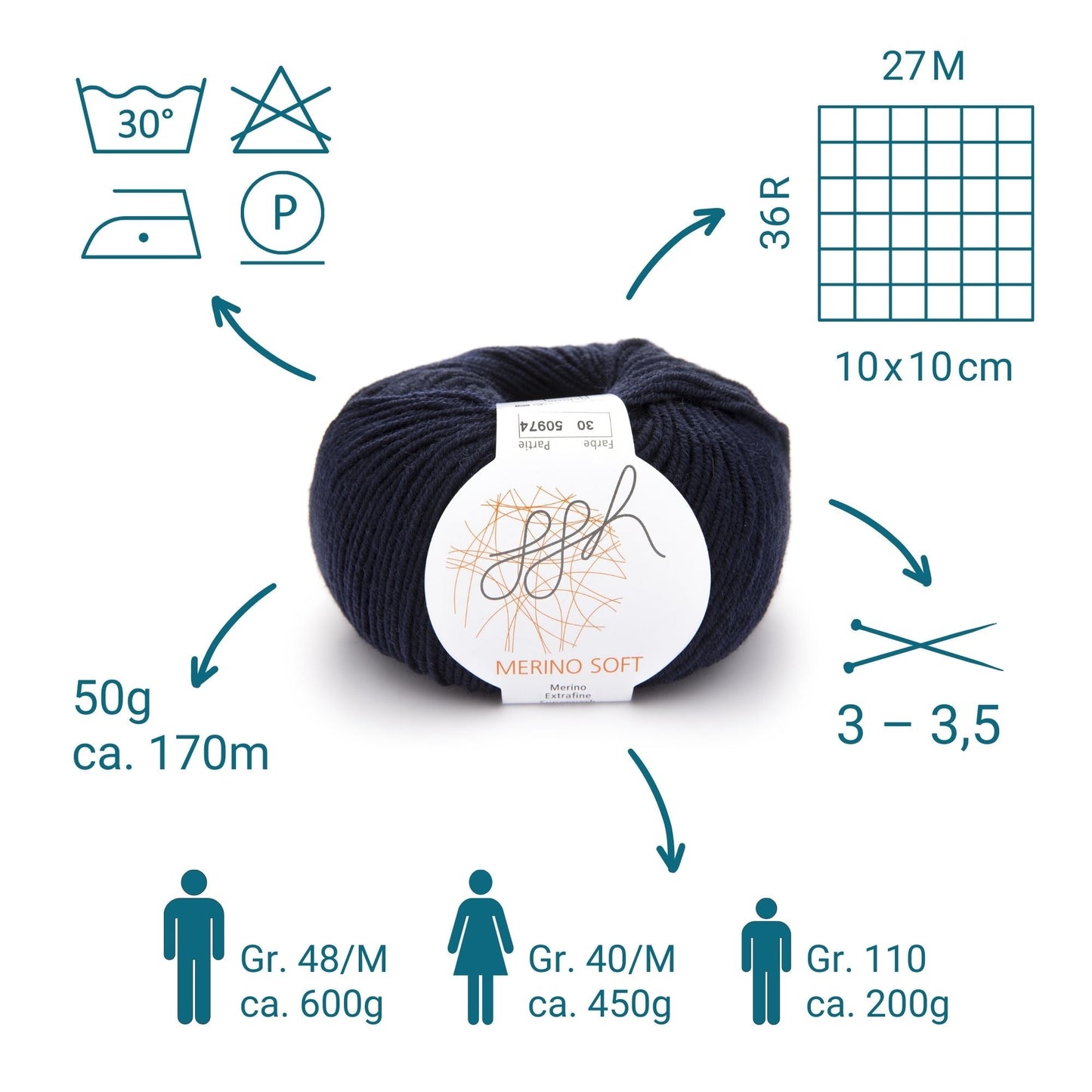 ggh Merino Soft | Merinowolle | 170m/50g | 030 - Marine - Handarbeiten - 2