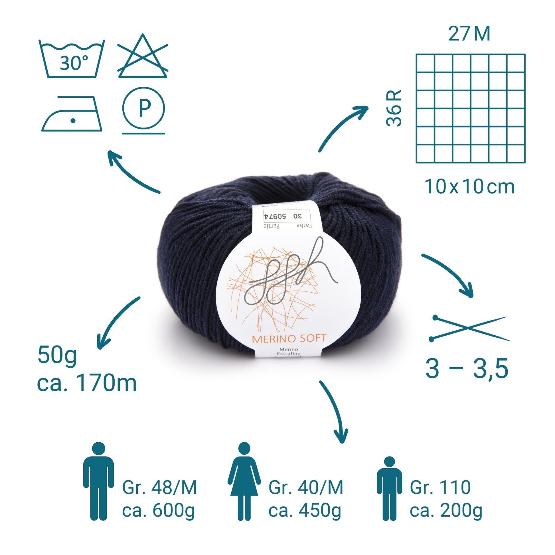 ggh Merino Soft | Merinowolle | 170m/50g | 030 - Marine - Handarbeiten - 2