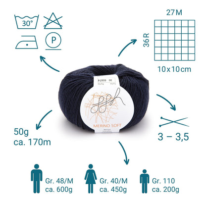 ggh Merino Soft | Merinowolle | 170m/50g | 030 - Marine - Handarbeiten - 2