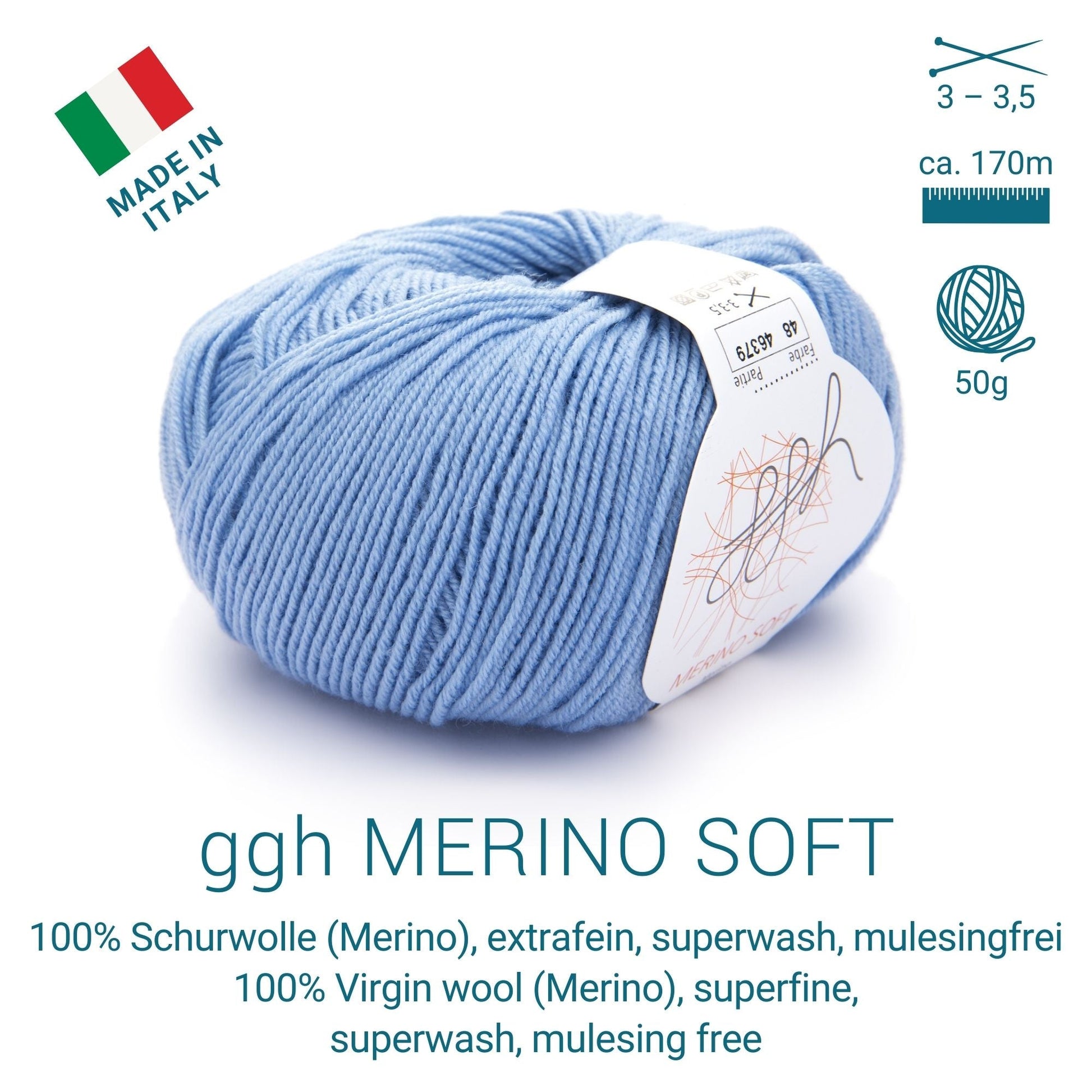 ggh Merino Soft | Merinowolle | 170m/50g | 048 - Himmelblau - Handarbeiten - 1
