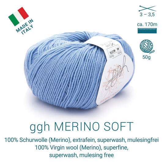 ggh Merino Soft | Merinowolle | 170m/50g | 048 - Himmelblau - Handarbeiten - 1