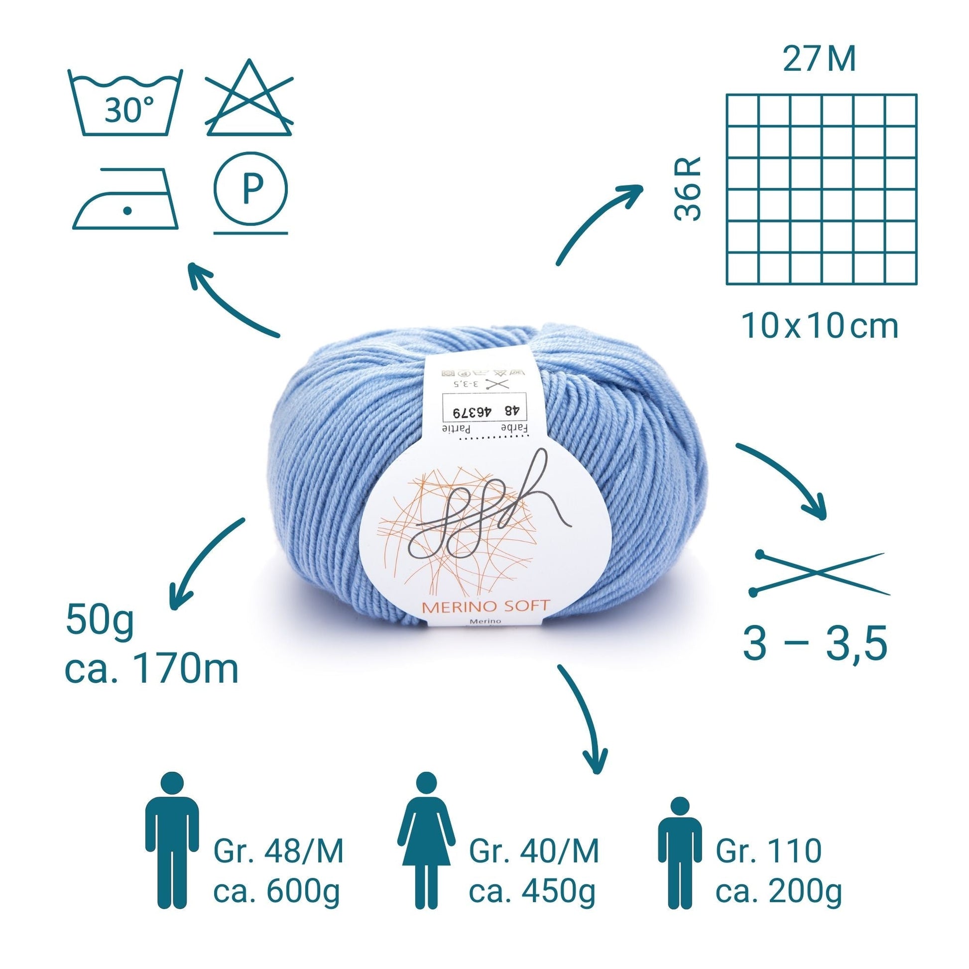 ggh Merino Soft | Merinowolle | 170m/50g | 048 - Himmelblau - Handarbeiten - 2