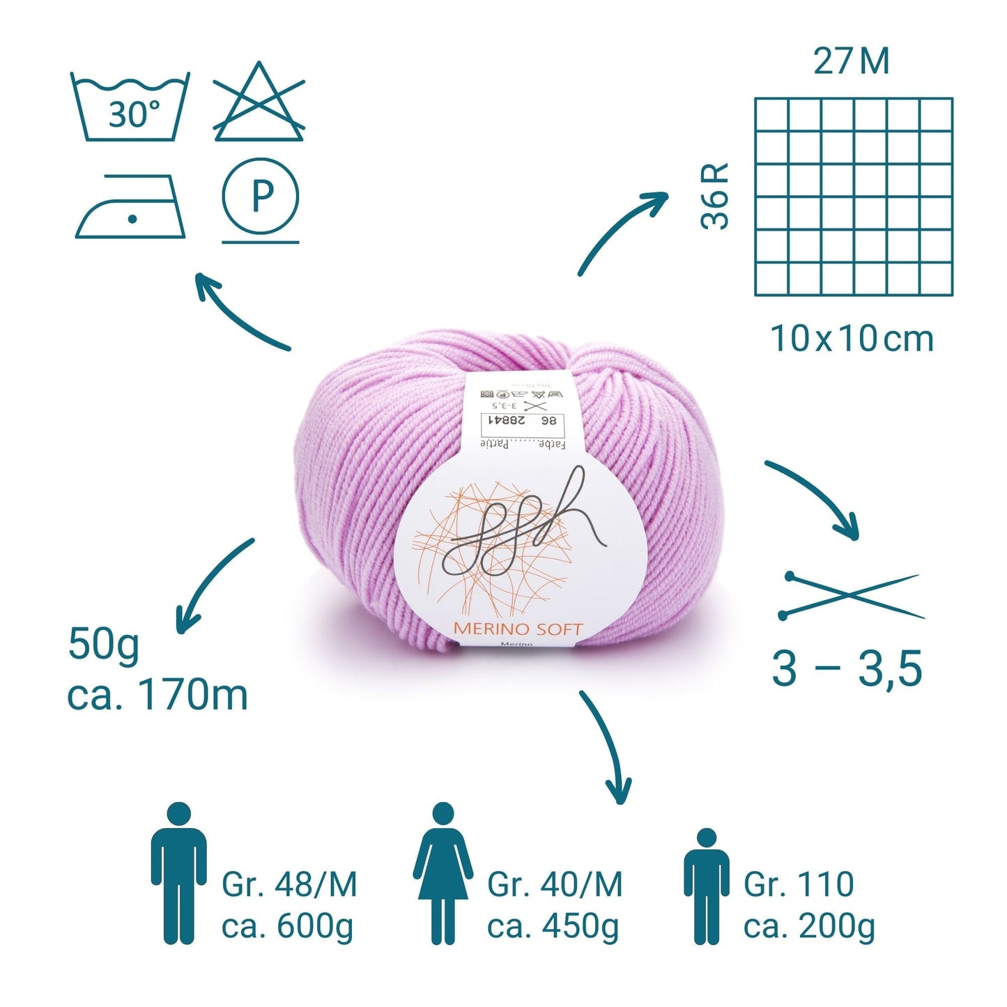 ggh Merino Soft | Merinowolle | 170m/50g | 086 - Rosa - Handarbeiten - 2