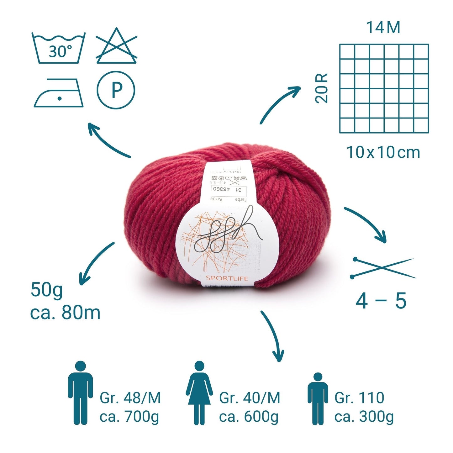 ggh Sportlife Box | Set mit 300g (6x50g) | 031 – Preisselbeerrot - Strickwolle - Handarbeiten - 3