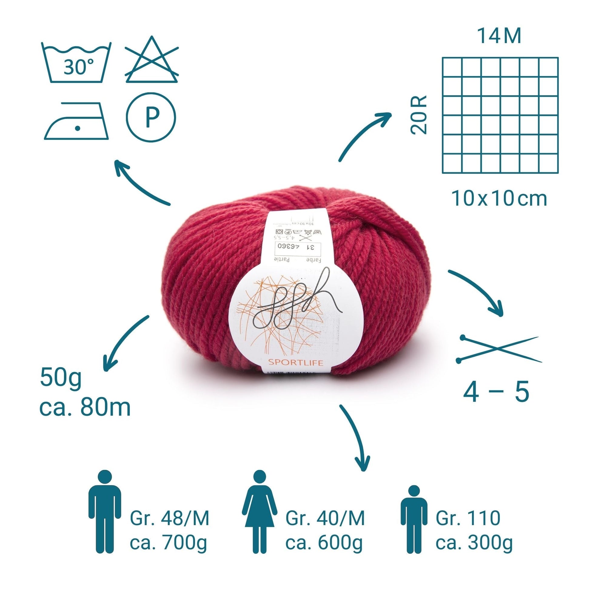 ggh Sportlife Box | Set mit 300g (6x50g) | 031 – Preisselbeerrot - Strickwolle - Handarbeiten - 3