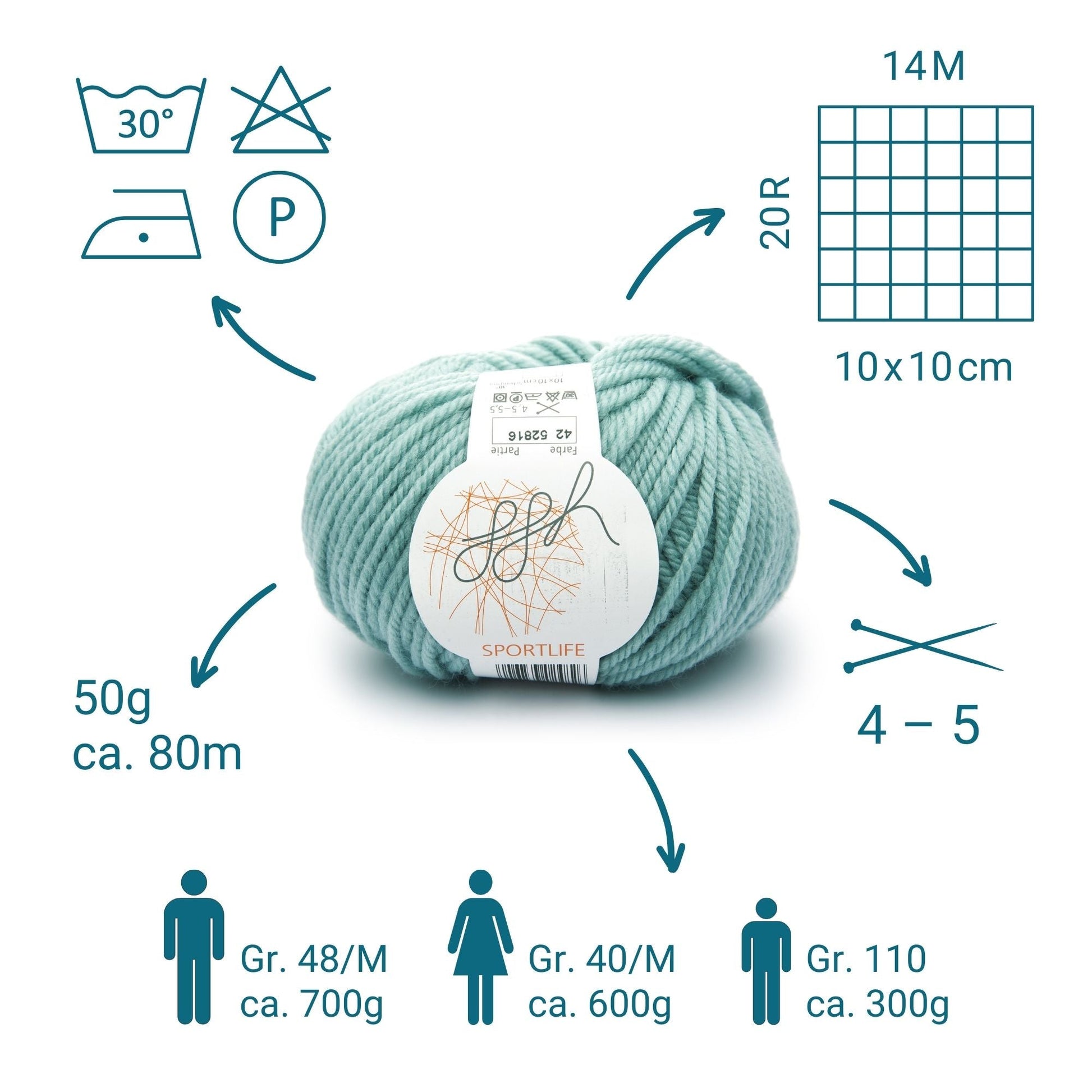ggh Sportlife Box | Set mit 300g (6x50g) | 042 Mintgrün - Strickwolle - Handarbeiten - 3
