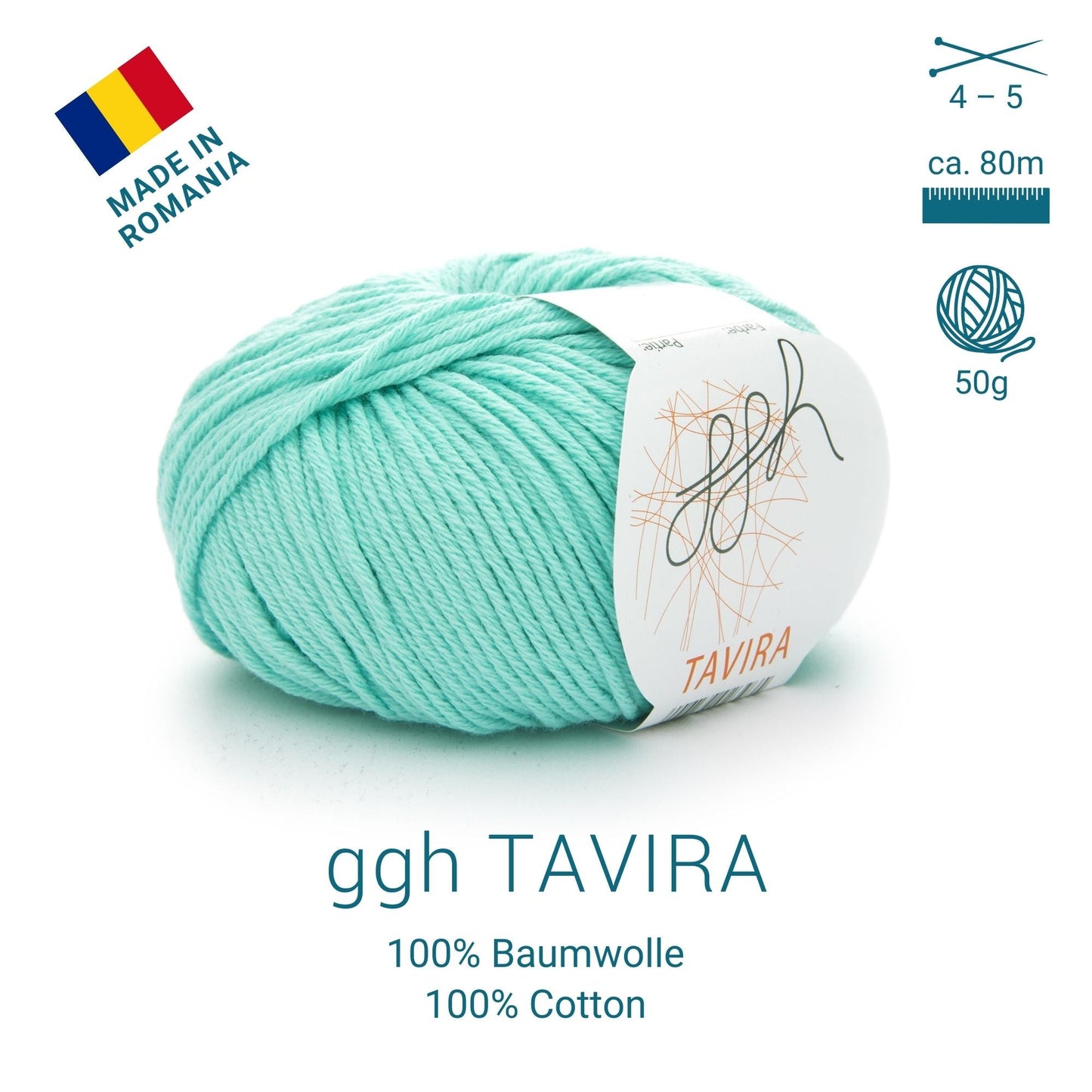 ggh Tavira | 100% Baumwolle | 80m/50g | 036 - Helles Aquamarin - Handarbeiten - 2
